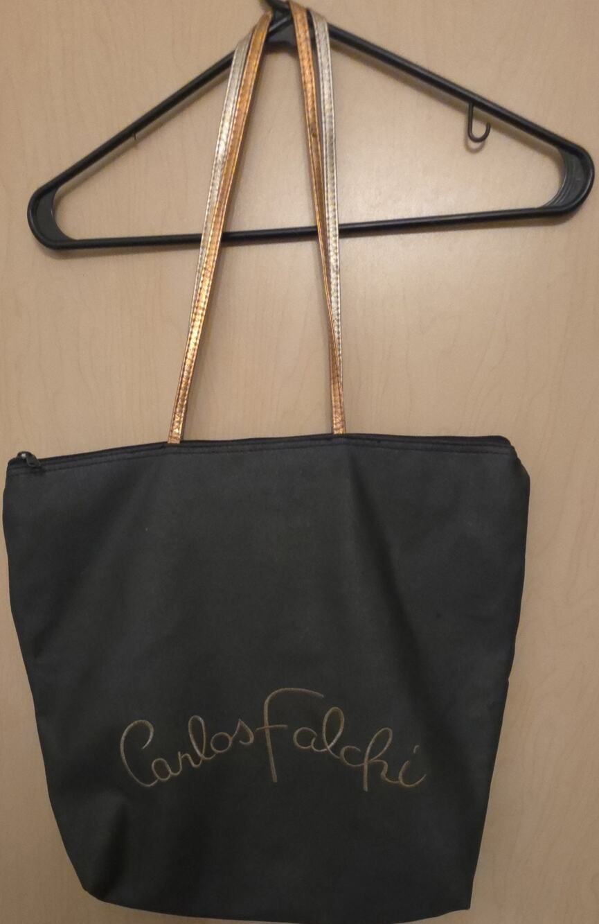 Carlos Falchi Gray Gold Embroidered Lined Ribbed Tote Bag